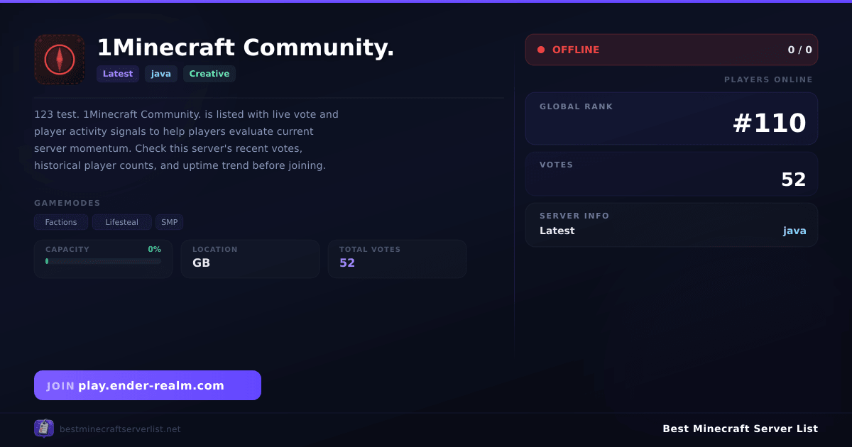 1Minecraft Community. Server IP — Latest Creative Minecraft Server ...