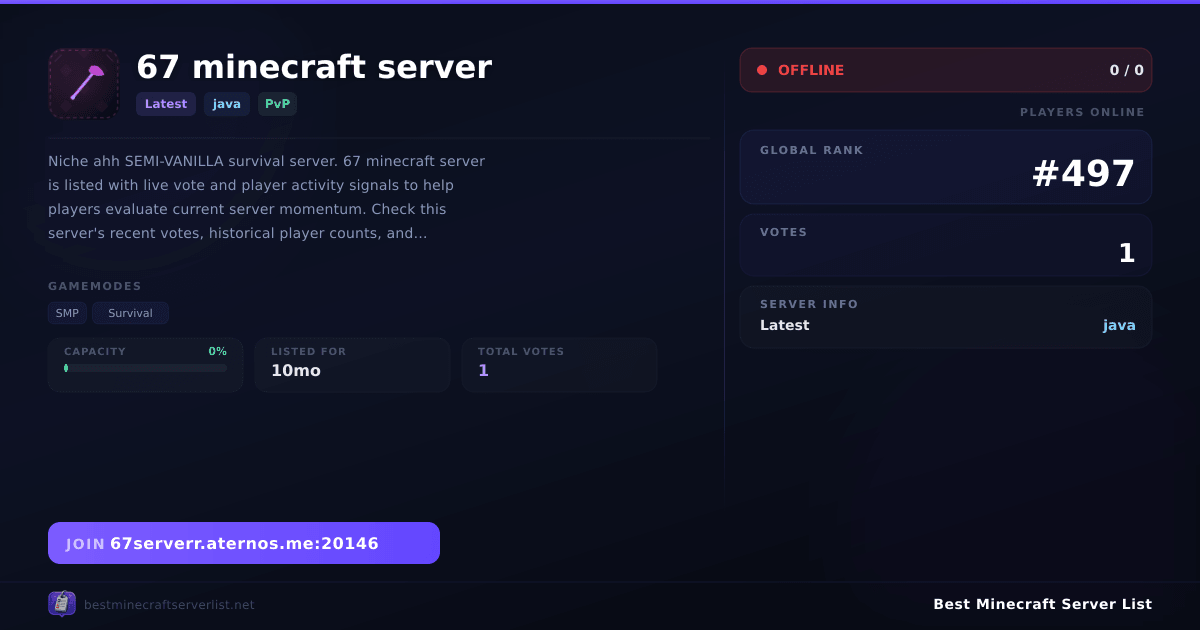 67 minecraft server Server IP & Votes | Best Minecraft Server List
