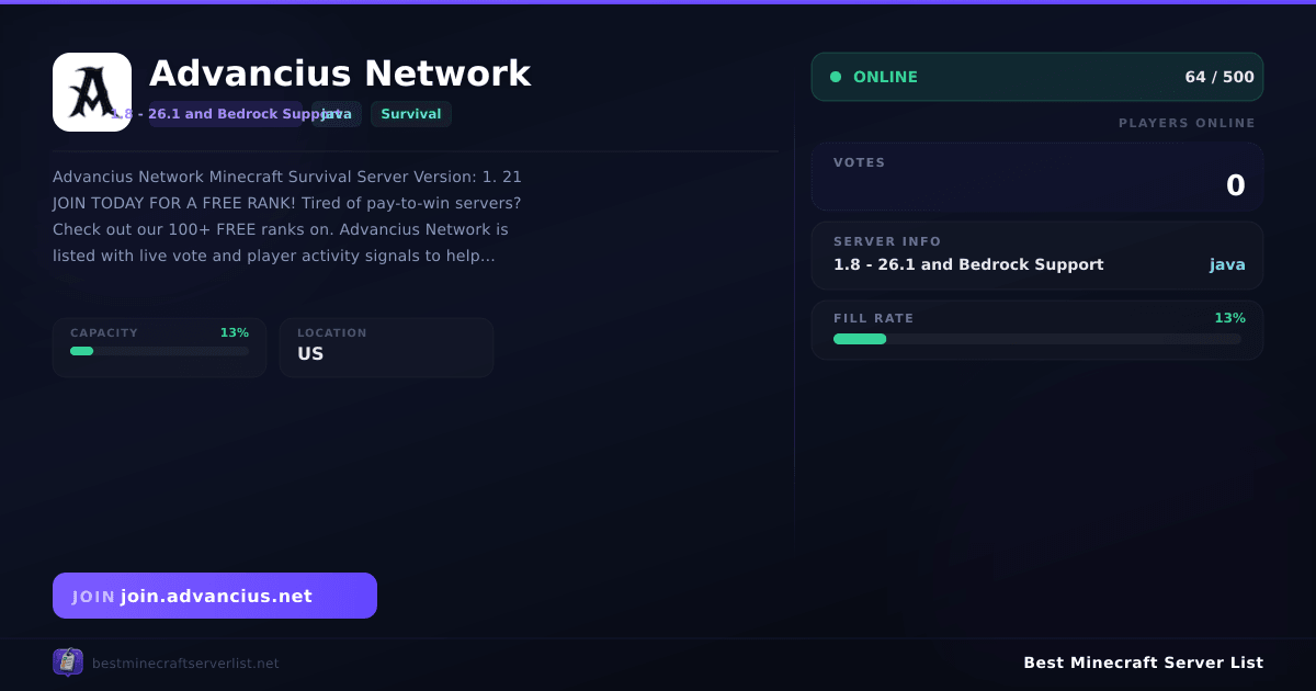 Advancius Network (join.advancius.net) | Best Minecraft Server List
