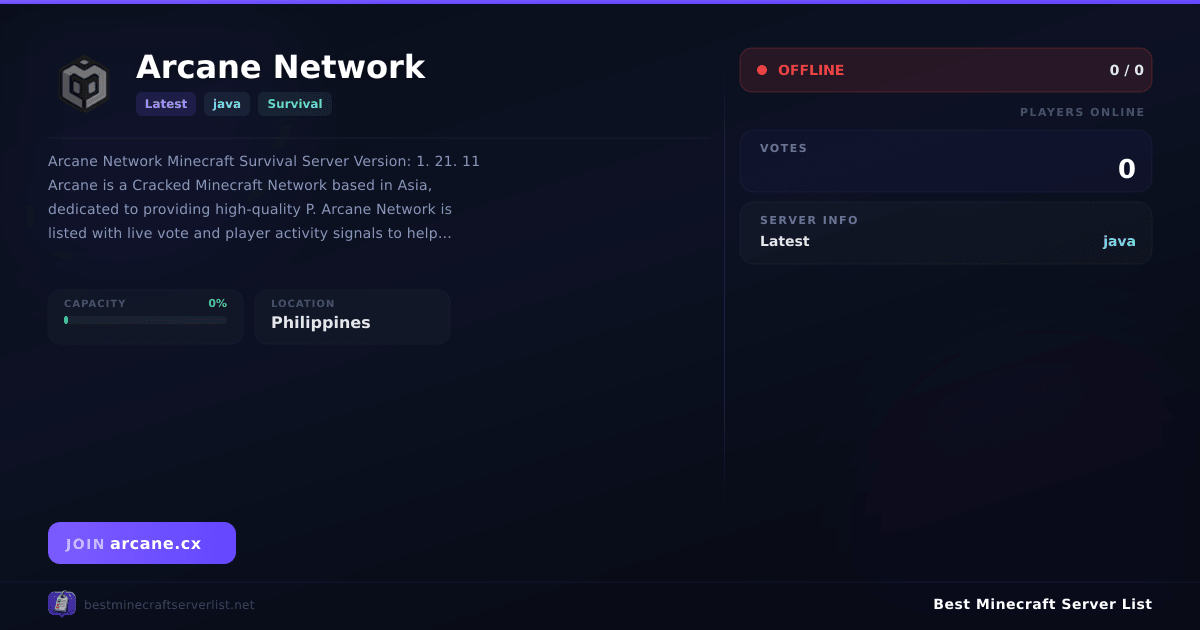 Arcane Network Server IP — Latest Survival Minecraft Server | Reviews ...