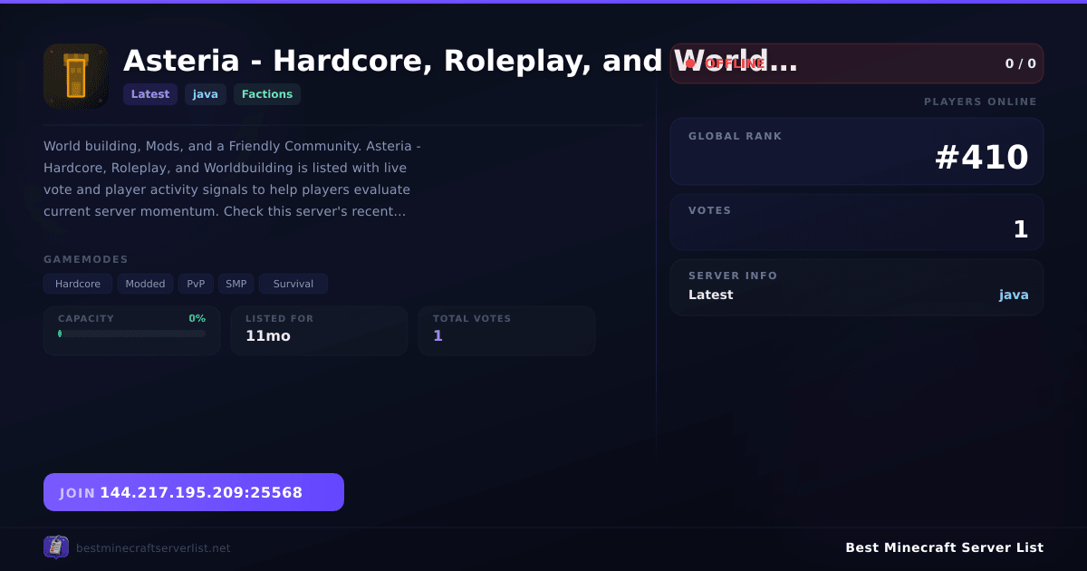 Asteria - Hardcore, Roleplay, and Worldbuilding Server IP — Latest ...