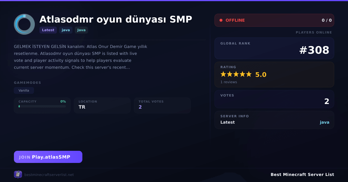Atlasodmr oyun dünyası SMP Server IP — Latest Java Minecraft Server ...