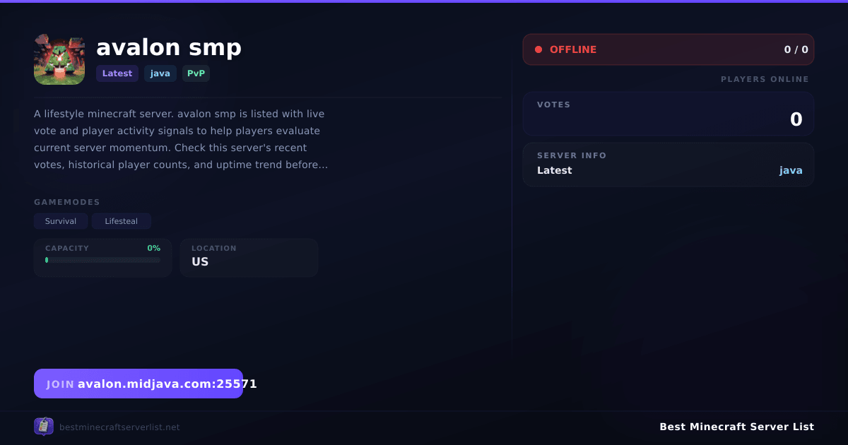 avalon smp - Server IP, Reviews and Vote Link | Best Minecraft Server List
