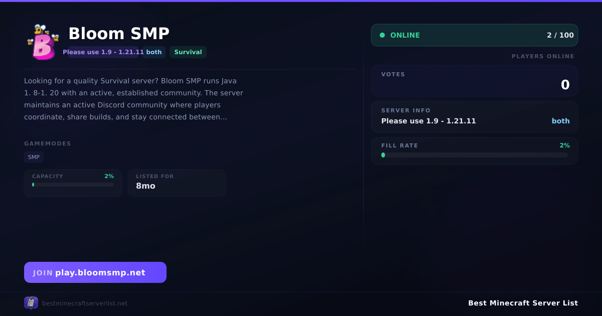 Bloom SMP (play.bloomsmp.net) | Best Minecraft Server List