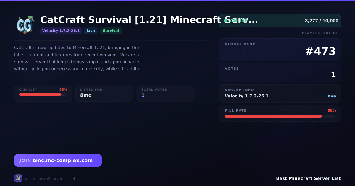 CatCraft Survival [1.21] Minecraft Server - Server IP, Reviews and Vote ...