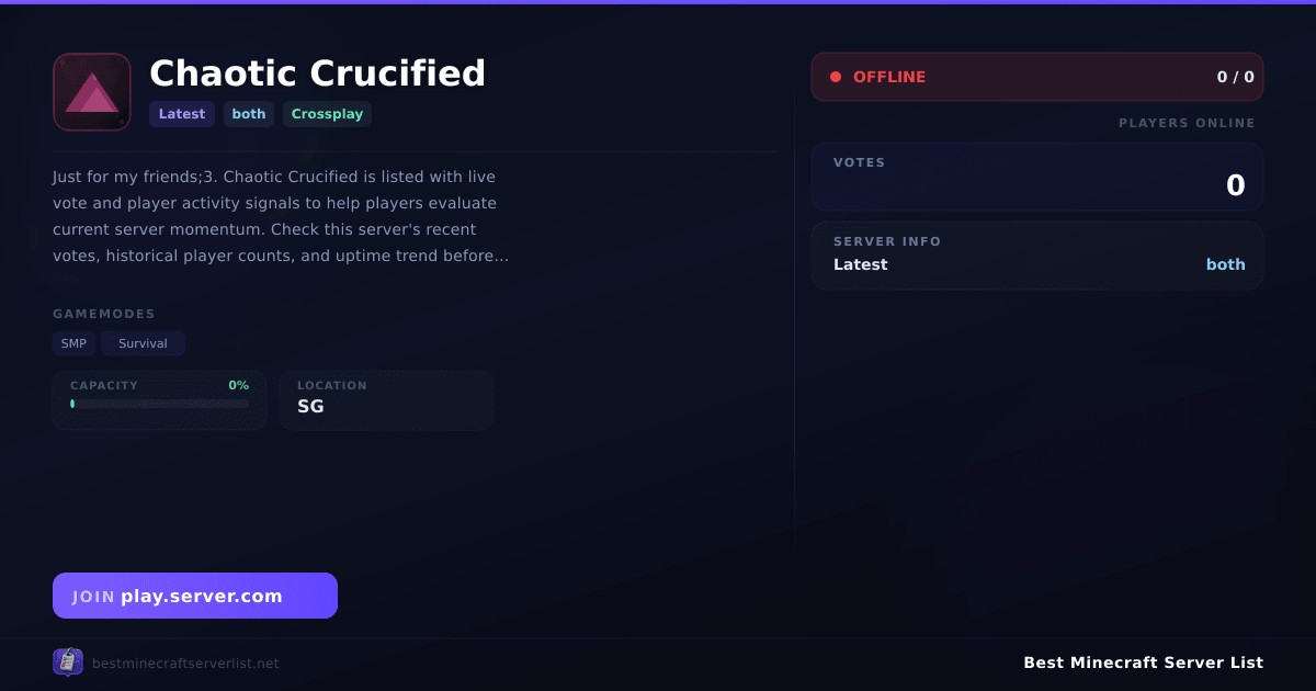 Chaotic Crucified - Server IP, Reviews and Vote Link | Best Minecraft ...