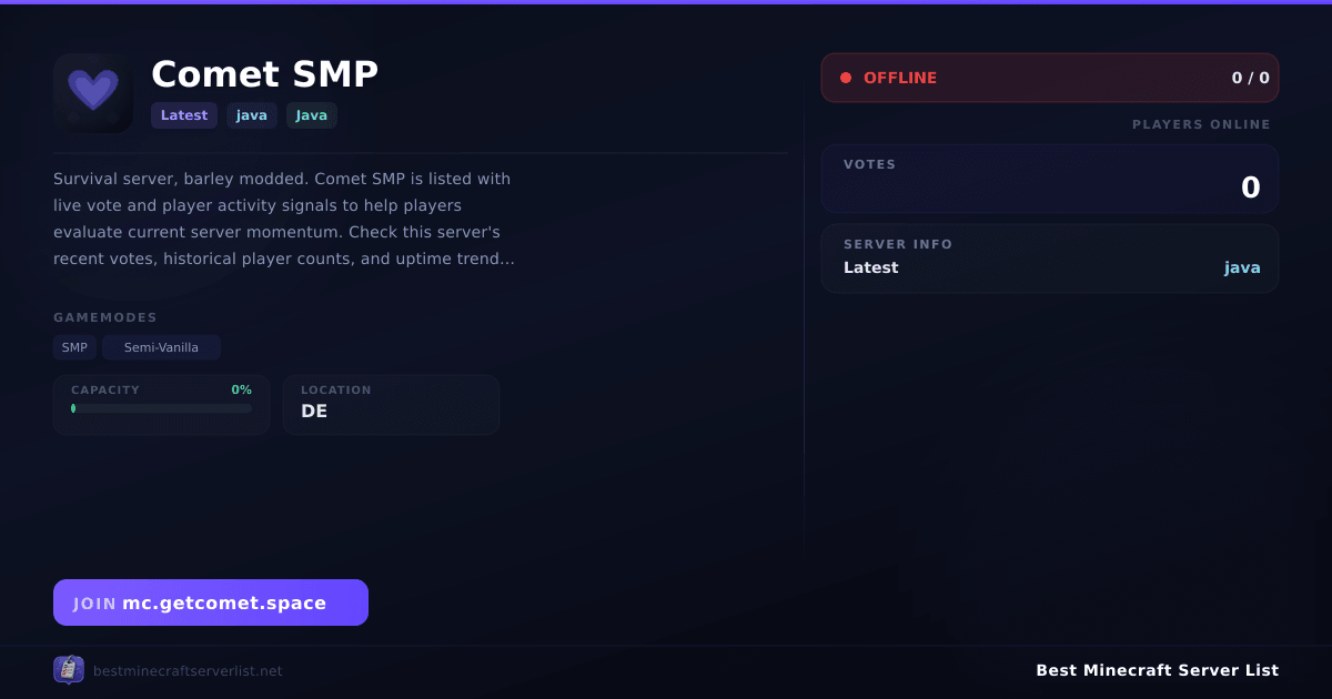 Comet SMP - Server IP, Reviews and Vote Link | Best Minecraft Server List