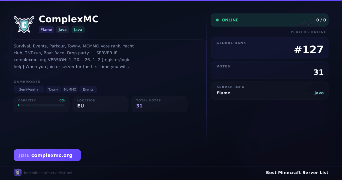 ComplexMC Server IP — Flame Java Minecraft Server | Reviews & Vote