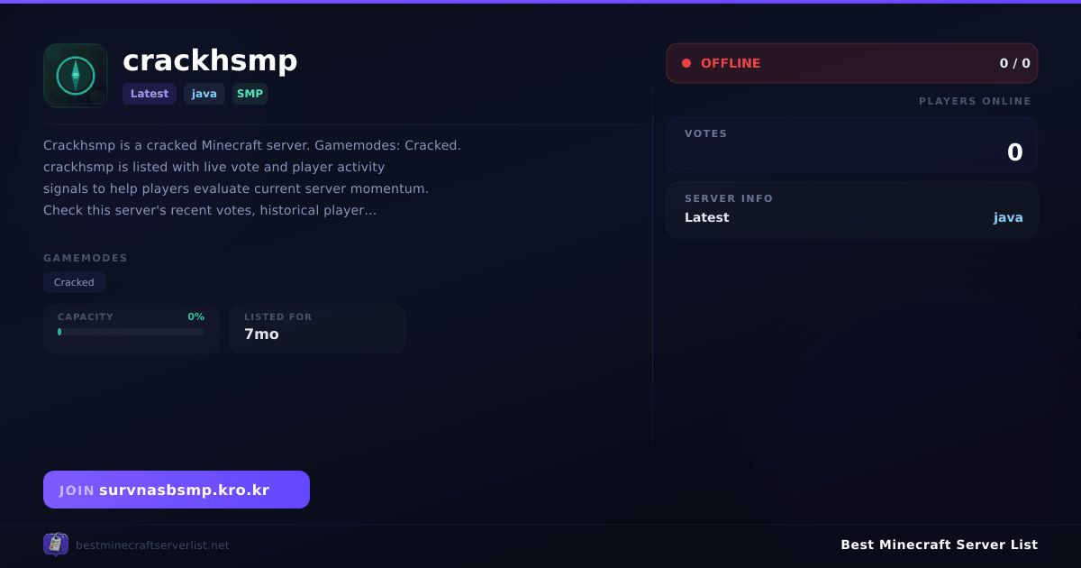 crackhsmp - Server IP, Reviews and Vote Link | Best Minecraft Server List