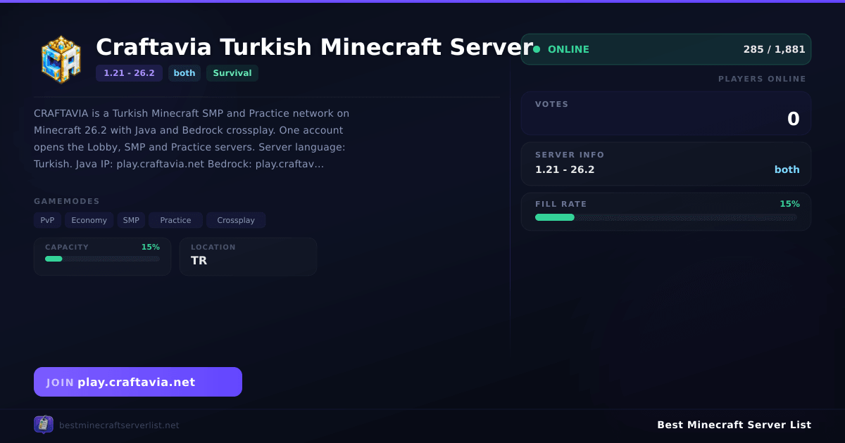 Craftavia Turkish Minecraft Server Server IP & Votes | Best Minecraft ...