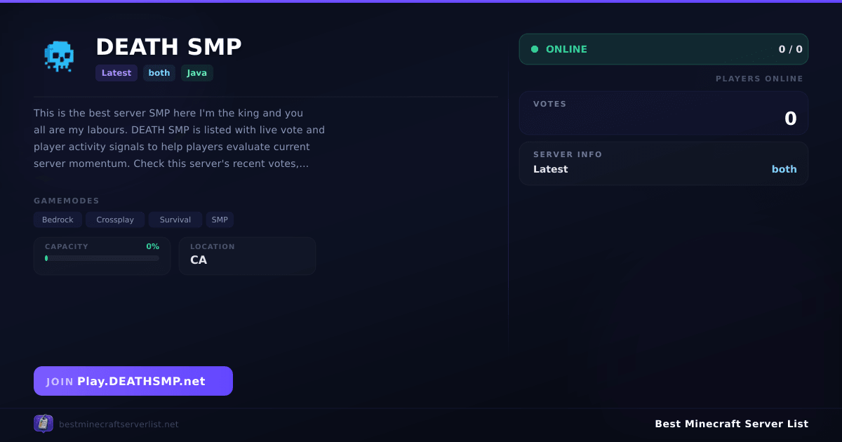 DEATH SMP - Server IP, Reviews and Vote Link | Best Minecraft Server List