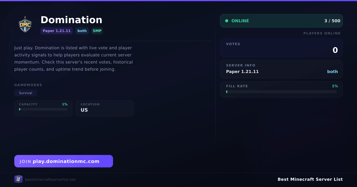 Domination (play.dominationmc.com) | Best Minecraft Server List