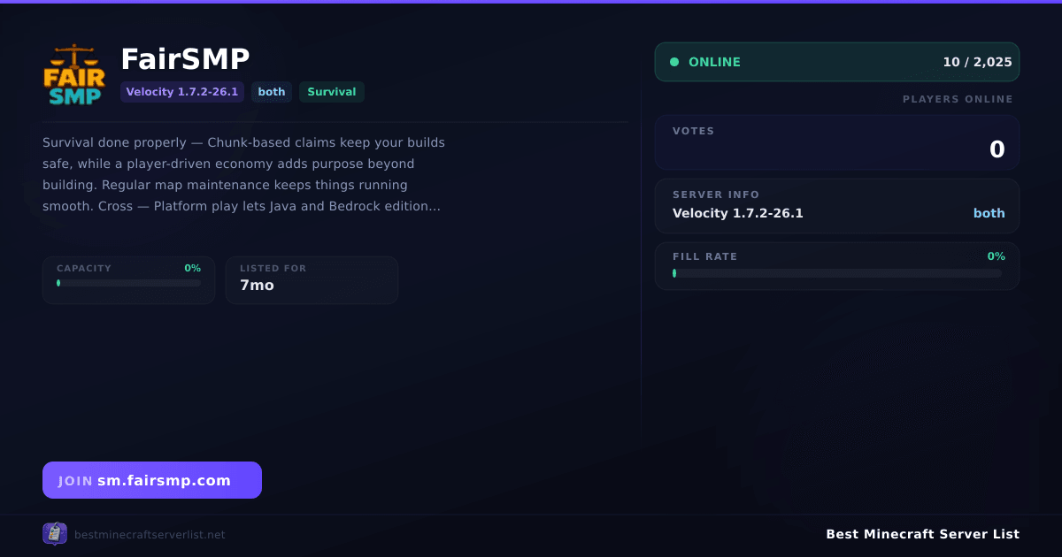 FairSMP (sm.fairsmp.com) | Best Minecraft Server List