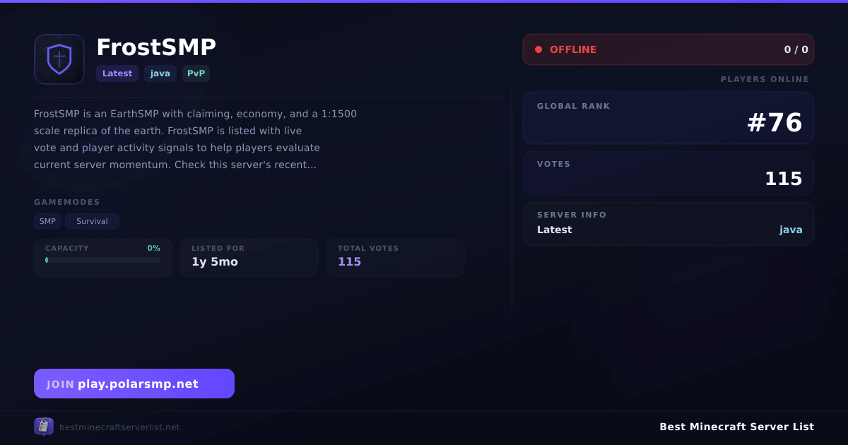 FrostSMP - Server IP, Reviews and Vote Link | Best Minecraft Server List