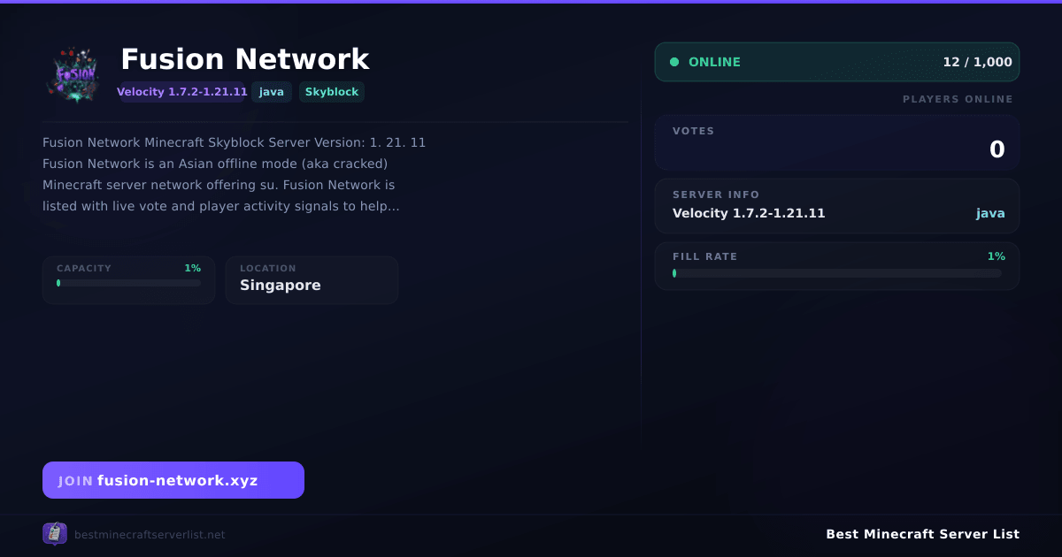 Fusion Network - Server IP, Reviews and Vote Link | Best Minecraft ...