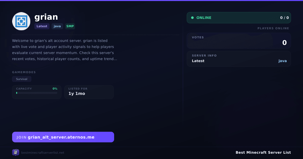 grian - Server IP, Reviews and Vote Link | Best Minecraft Server List
