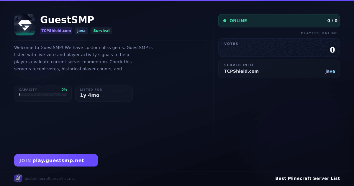 GuestSMP - Server IP, Reviews and Vote Link | Best Minecraft Server List
