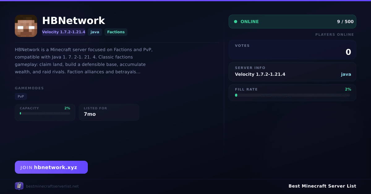HBNetwork (hbnetwork.xyz) | Best Minecraft Server List