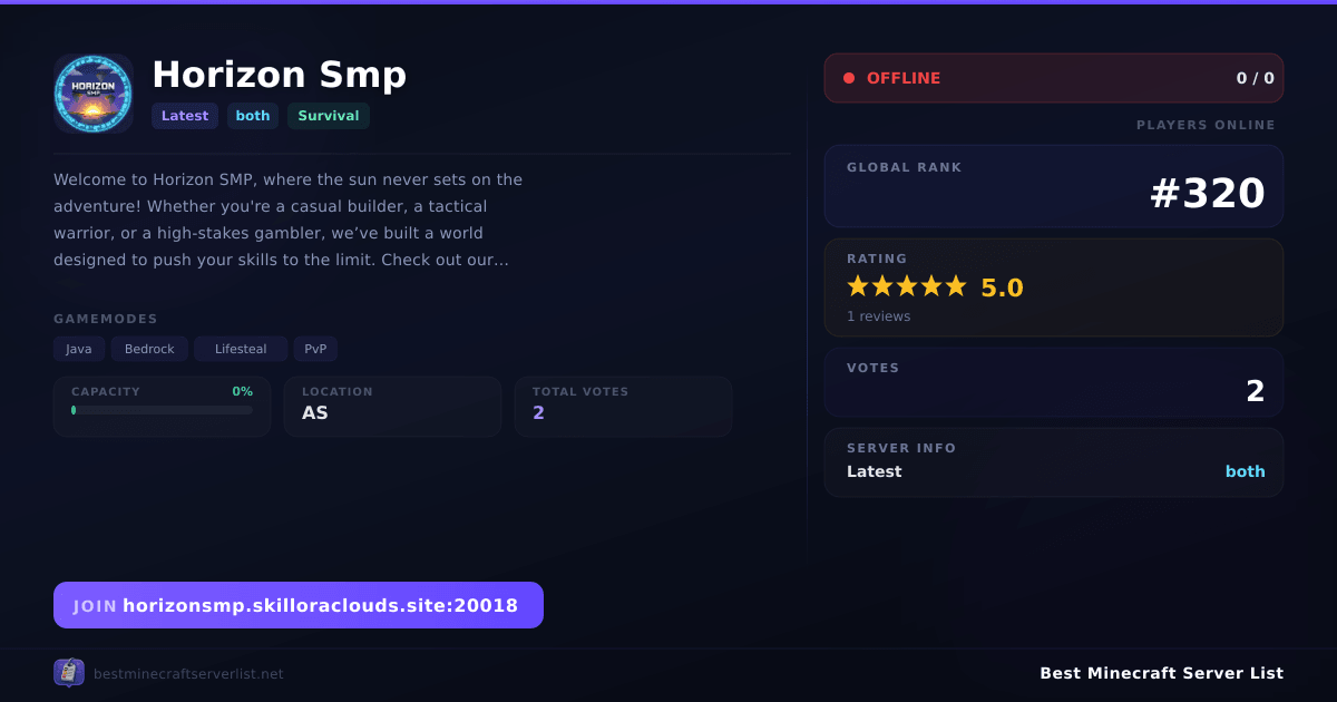 Horizon Smp Server IP & Votes | Best Minecraft Server List