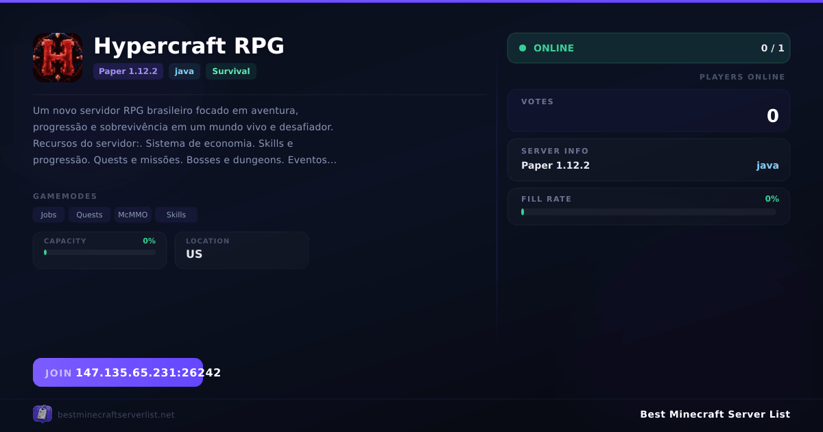 Hypercraft RPG Server IP — Paper 1.12.2 Survival Minecraft Server ...