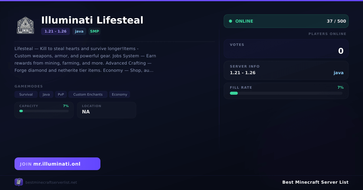 Illuminati Lifesteal Server IP & Votes | Best Minecraft Server List