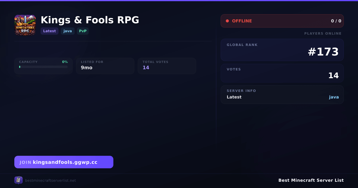 Kings & Fools RPG - Server IP, Reviews and Vote Link | Best Minecraft ...
