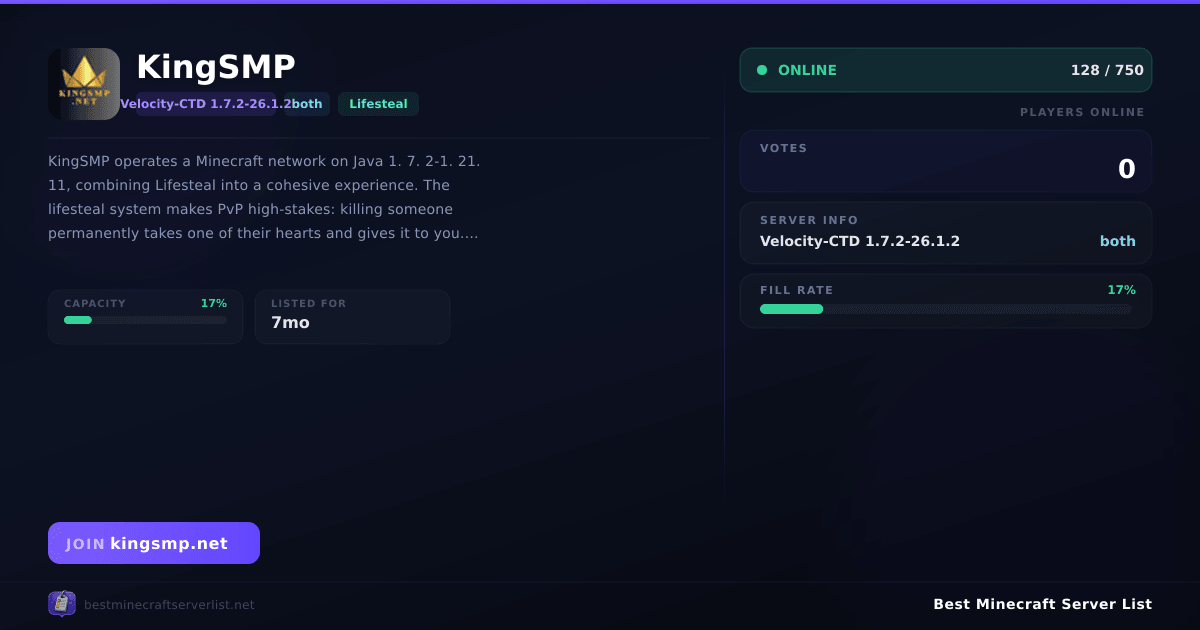 KingSMP - Server IP, Reviews and Vote Link | Best Minecraft Server List