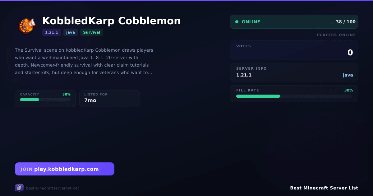 KobbledKarp Cobblemon Server IP & Votes | Best Minecraft Server List