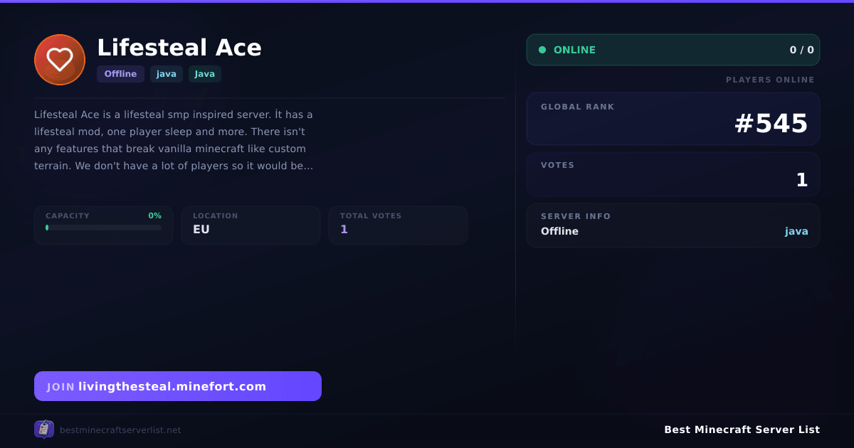 Lifesteal Ace Server IP & Votes | Best Minecraft Server List