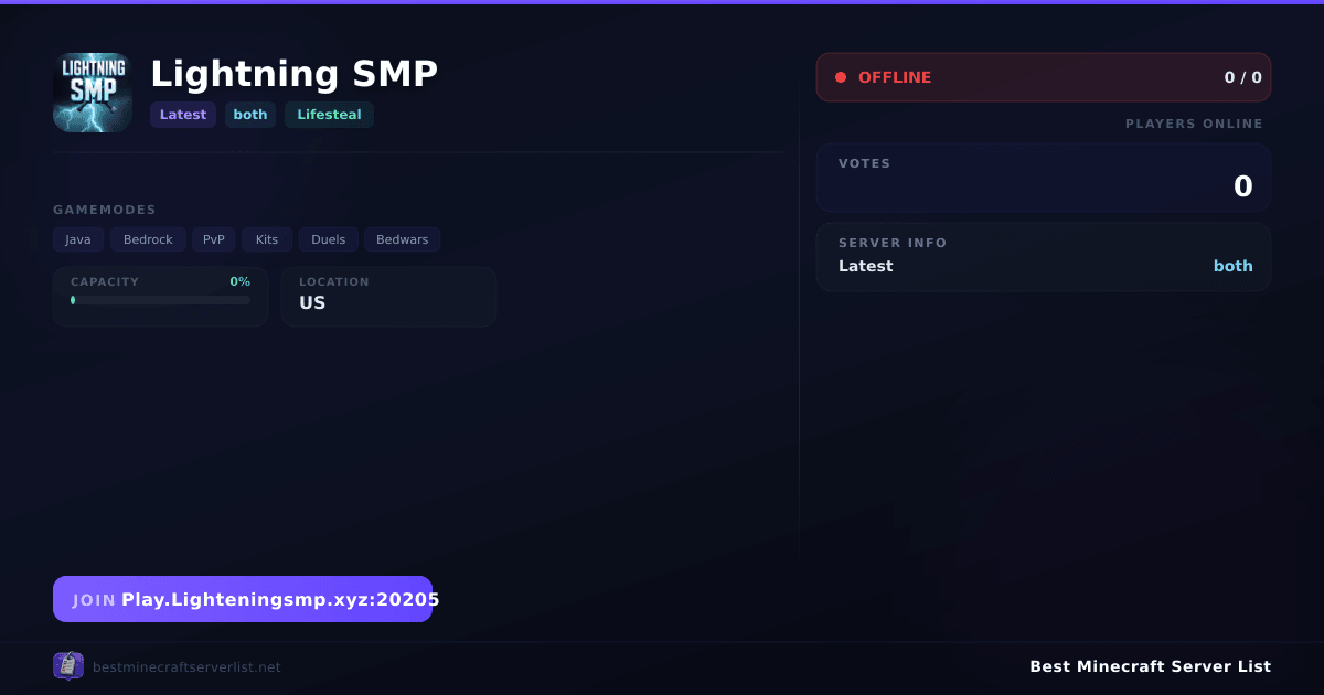 Lightning SMP Server IP & Votes | Best Minecraft Server List