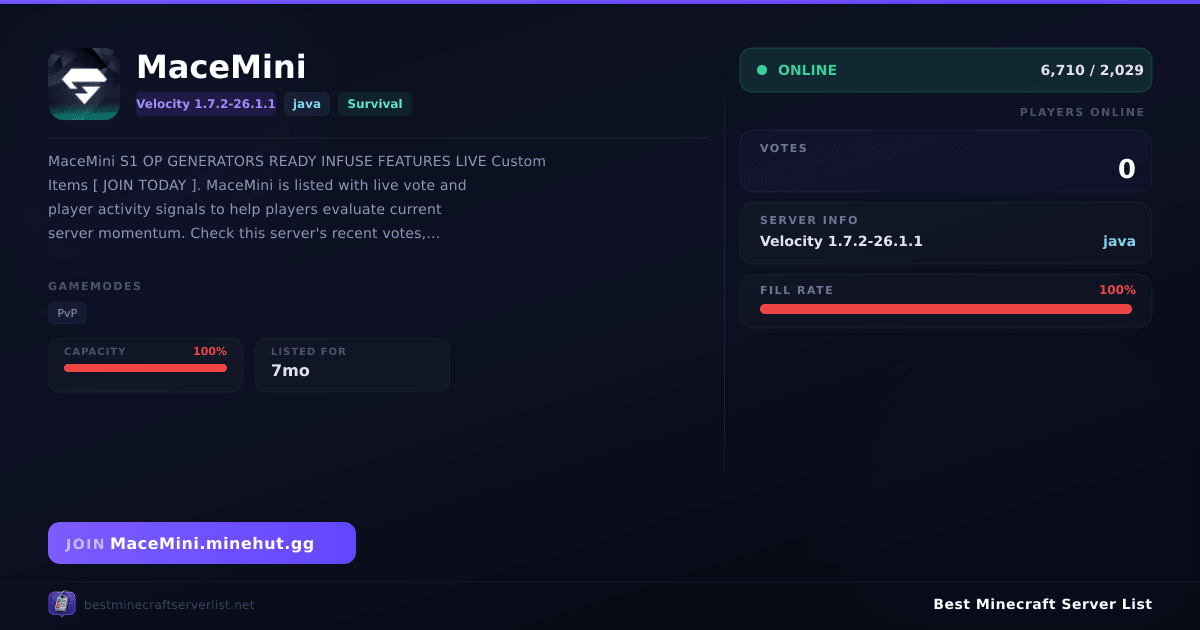 MaceMini (MaceMini.minehut.gg) | Best Minecraft Server List