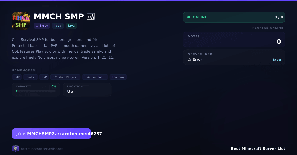 MMCH SMP 🌳 - Server IP, Reviews and Vote Link | Best Minecraft Server List