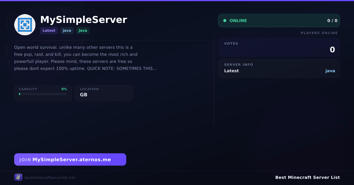 MySimpleServer - Server IP, Reviews and Vote Link | Best Minecraft ...