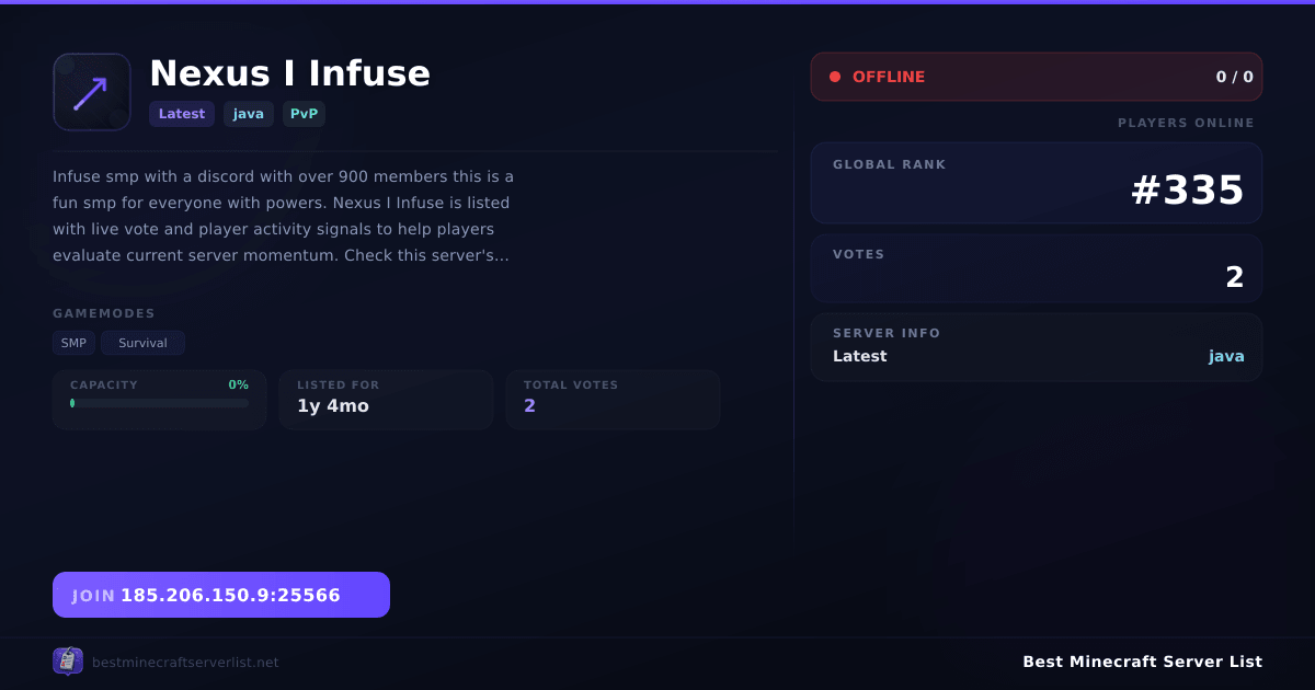 Nexus I Infuse (185.206.150.9:25566) | Best Minecraft Server List