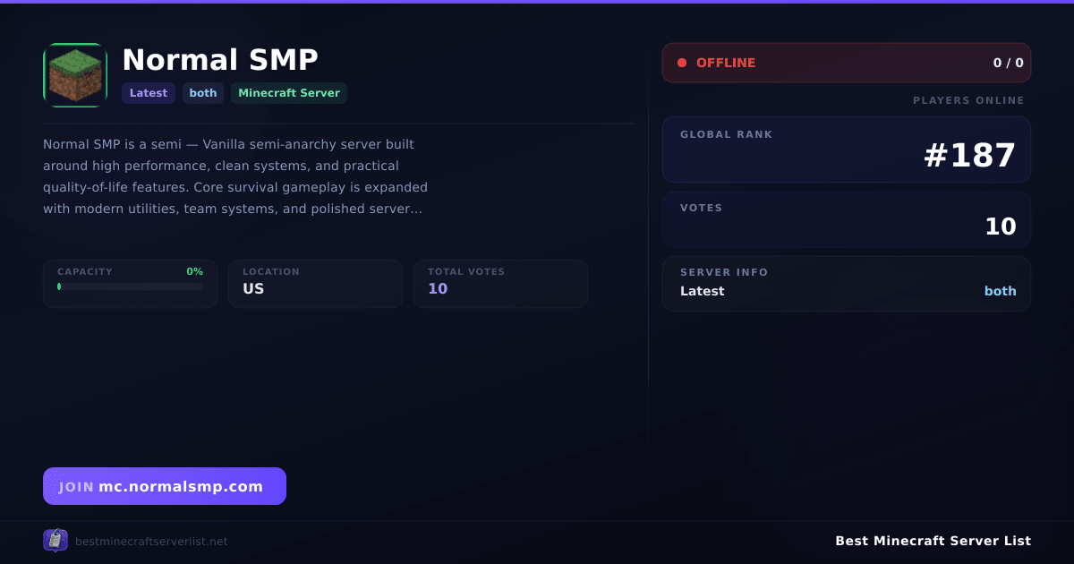 Normal SMP Server IP — Latest Survival Minecraft Server | Reviews & Vote