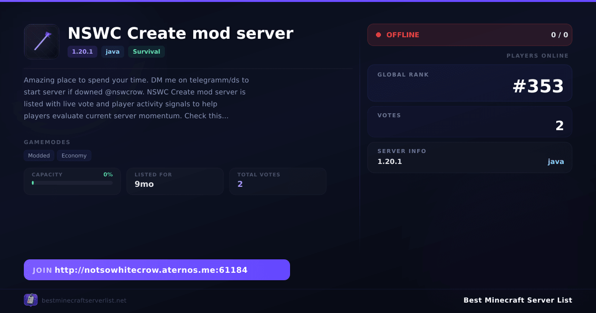 NSWC Create mod server Server IP — Latest Survival Minecraft Server ...