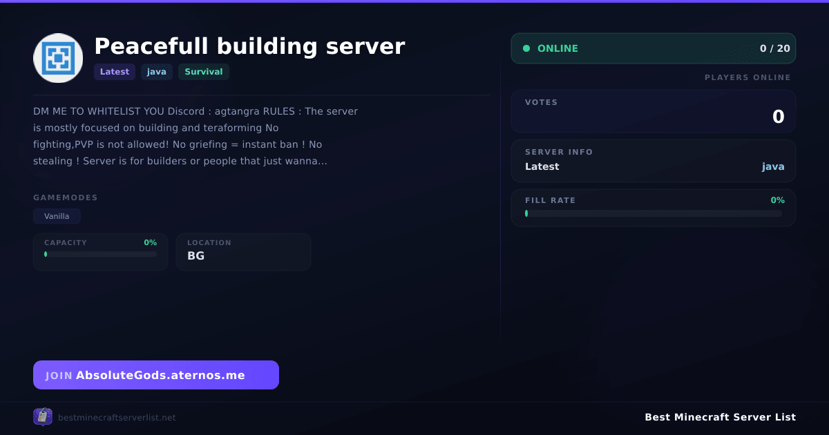 Peacefull building server - Server IP, Reviews and Vote Link | Best ...