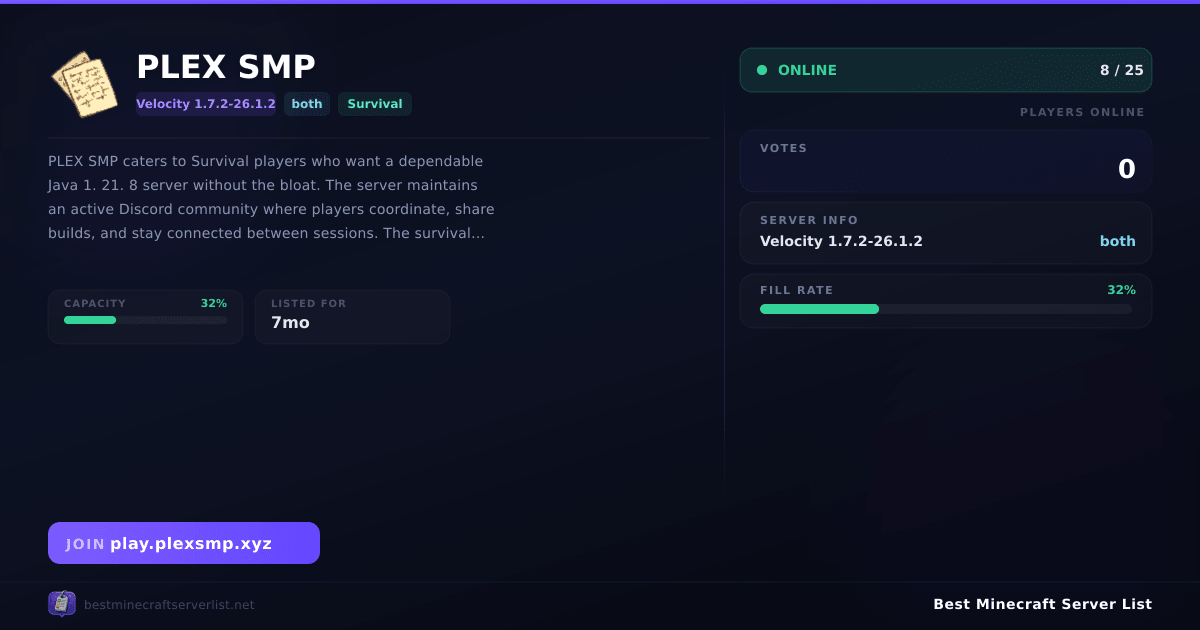 PLEX SMP (play.plexsmp.xyz) | Best Minecraft Server List