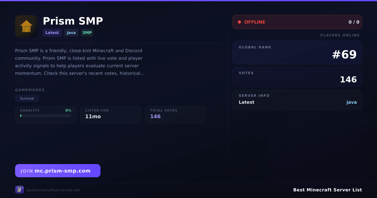 Prism SMP (mc.prism-smp.com) | Best Minecraft Server List