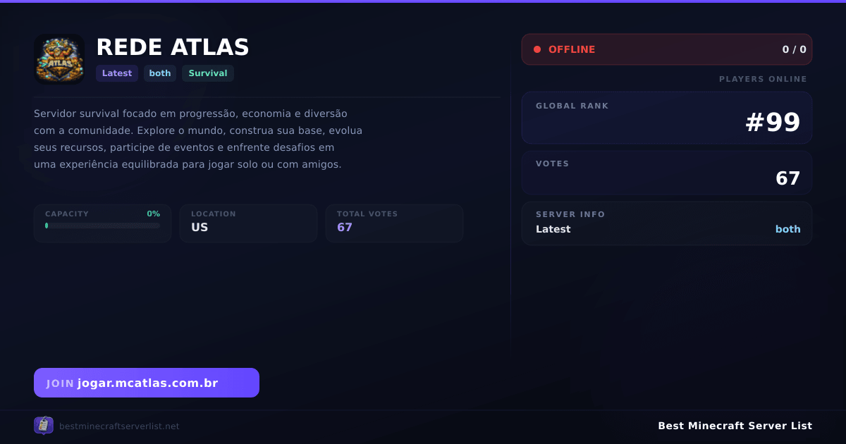 REDE ATLAS (jogar.mcatlas.com.br) | Best Minecraft Server List