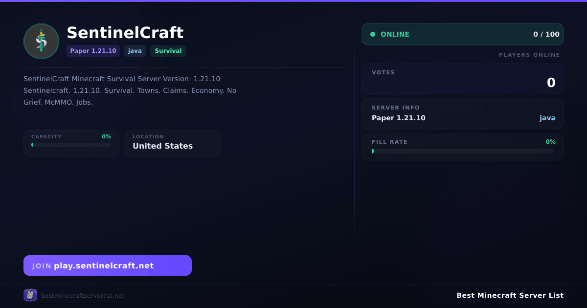 SentinelCraft - Server IP, Reviews and Vote Link | Best Minecraft ...