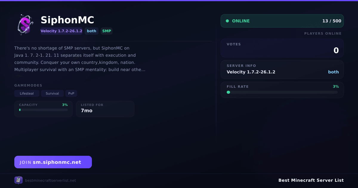 SiphonMC (sm.siphonmc.net) | Best Minecraft Server List