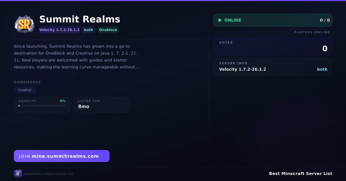 Summit Realms - Server IP, Reviews and Vote Link | Best Minecraft ...