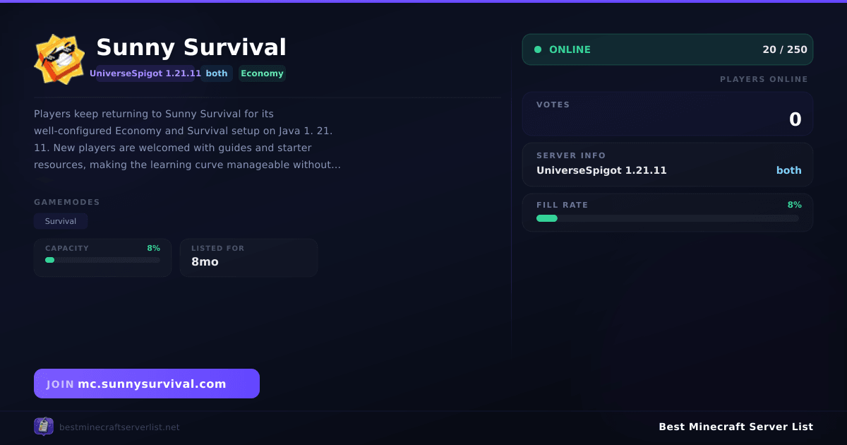 Sunny Survival (mc.sunnysurvival.com) | Best Minecraft Server List