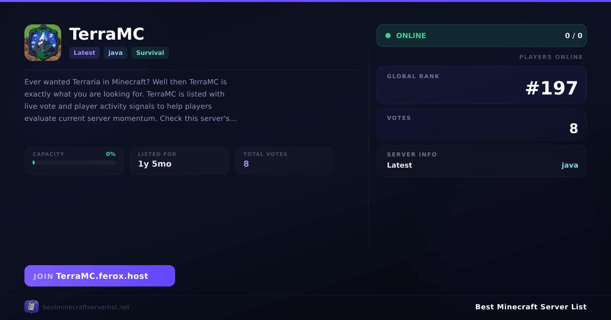 TerraMC - Server IP, Reviews and Vote Link | Best Minecraft Server List