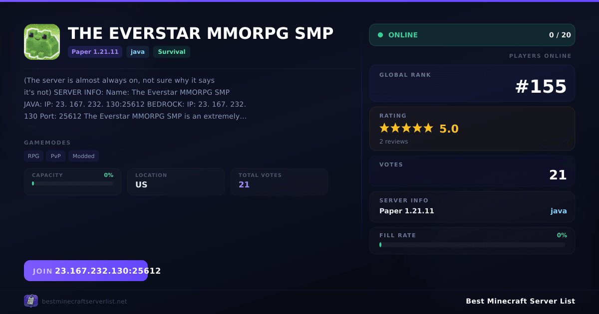 THE EVERSTAR MMORPG SMP Server IP & Votes | Best Minecraft Server List
