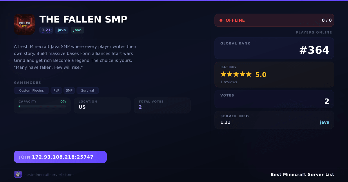 THE FALLEN SMP (172.93.108.218:25747) | Best Minecraft Server List