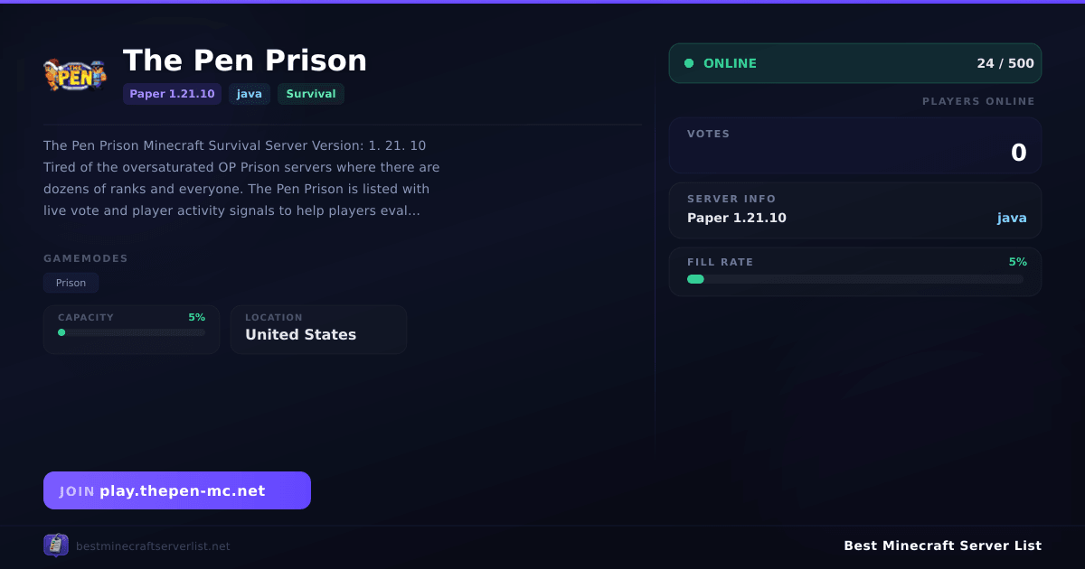 The Pen Prison Server IP — Paper 1.21.10 Survival Minecraft Server ...