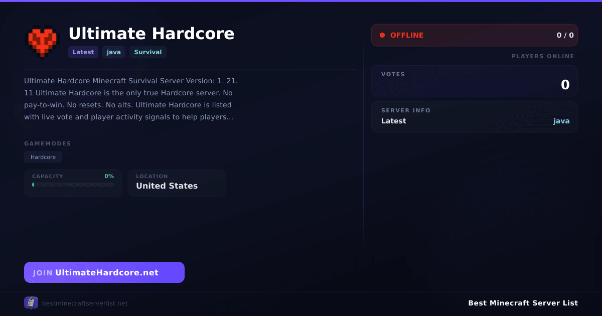 Ultimate Hardcore Server IP — Latest Survival Minecraft Server ...