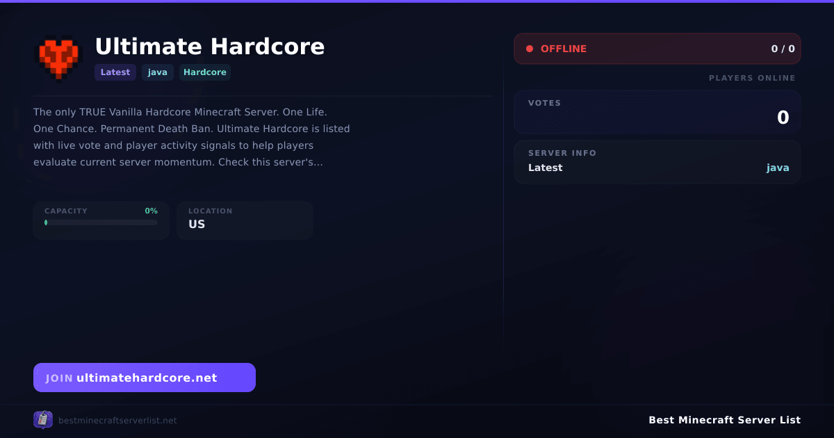 Ultimate Hardcore Server IP & Votes | Best Minecraft Server List